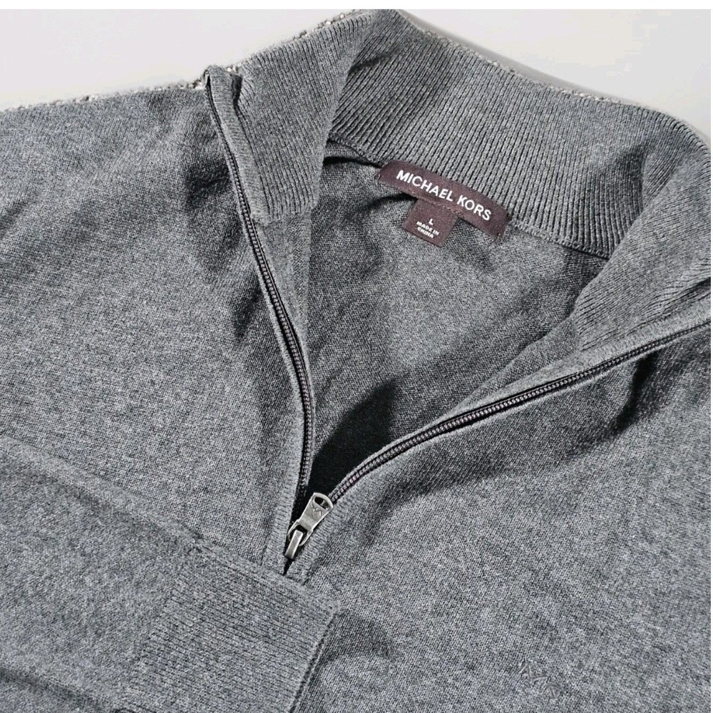 Michael Kors Quarter Zip Sweater Mens L Gray Mock Neck Knit Pullover‎ Classic